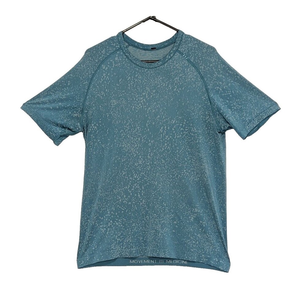 Lululemon Mens Medium Blue Distorted Noise Metal Vent Tech Short Sleeve Shirt